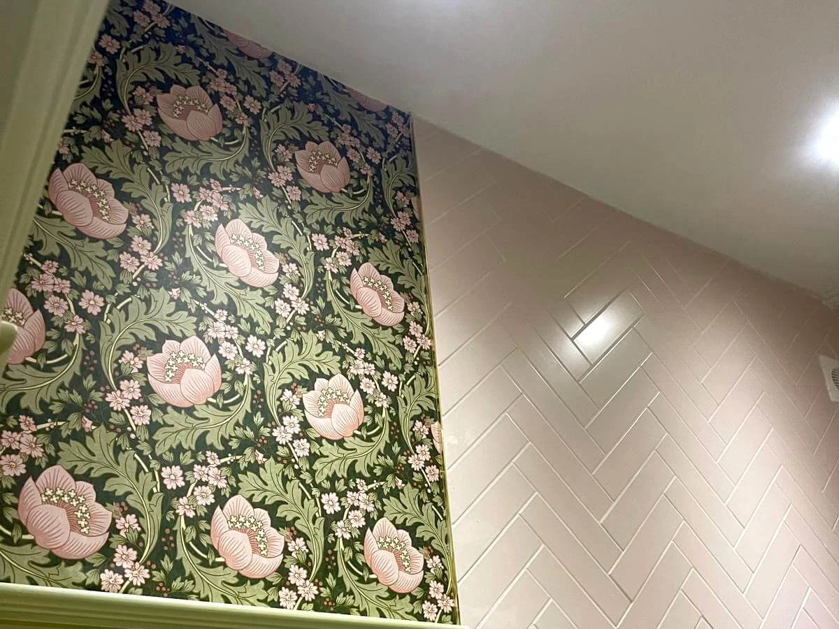 bathroom wallpapered painted green sunderland foxglove decor